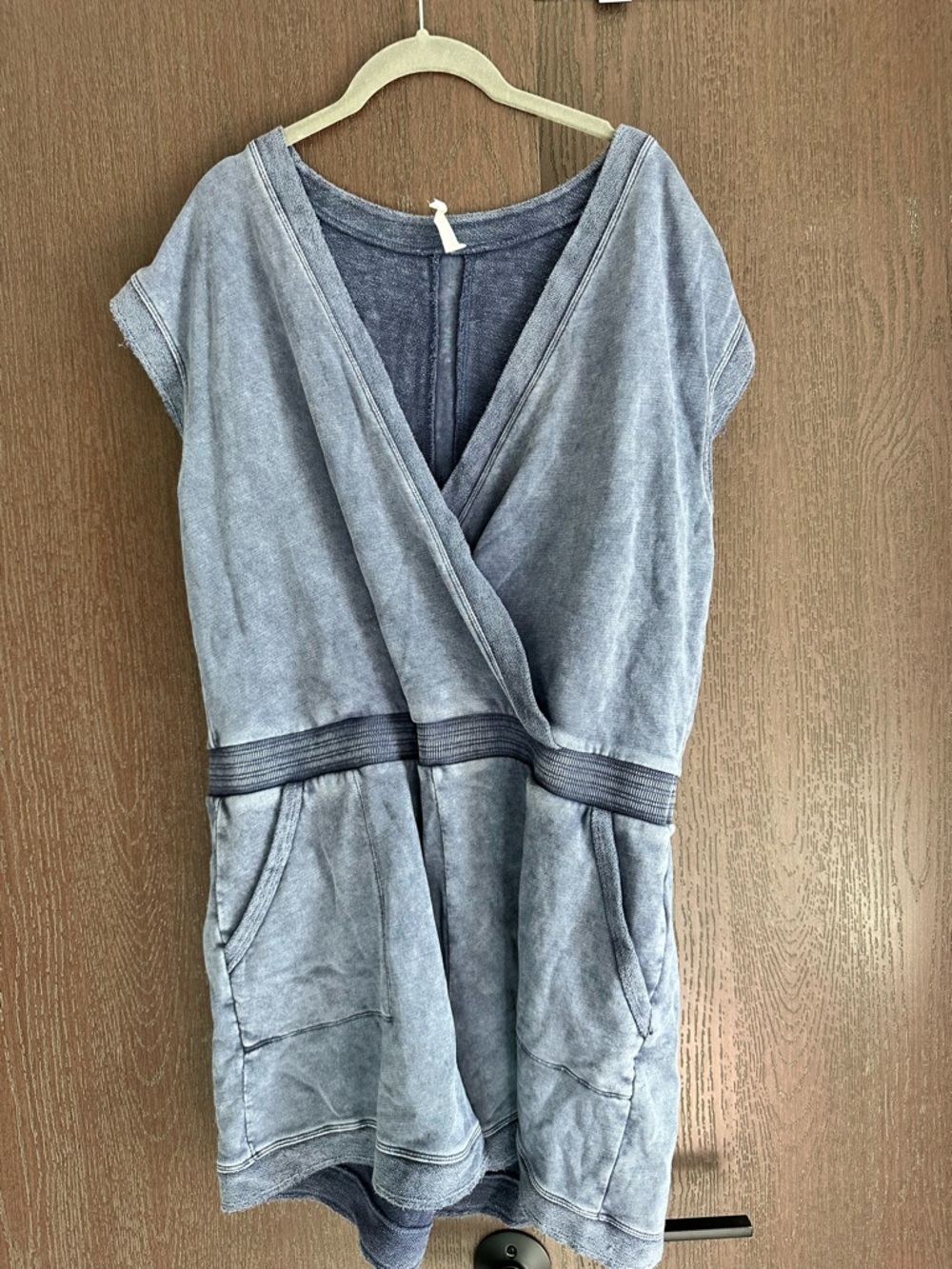 Washed Blue V-Neck Terry Romper